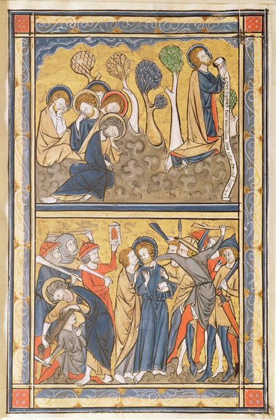 The Agony in the Garden and the Betrayal of Christ, Leaf from a Psalter, c.1270 by English School